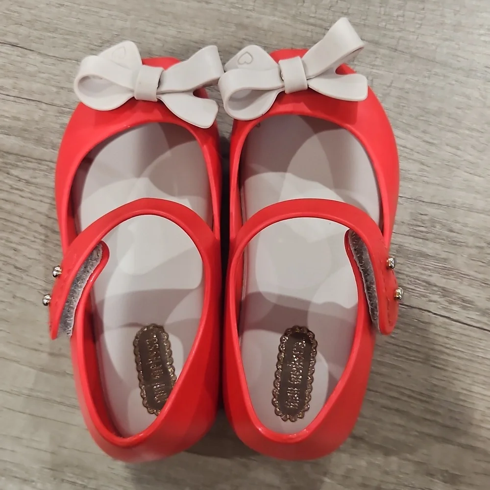 Mini Melissa Red Dress Shoes with White Bows